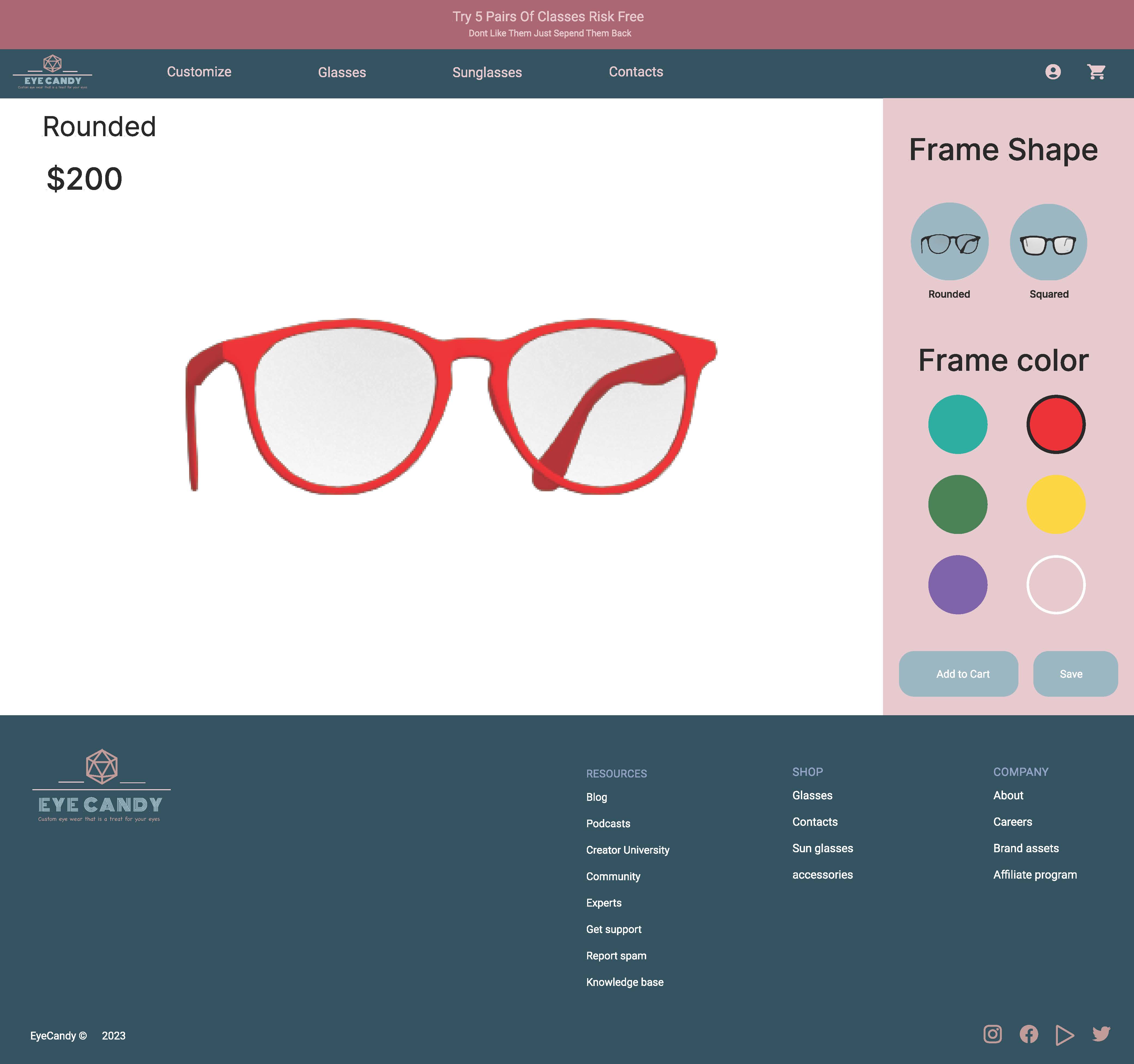 Customizer showing red rounded frames