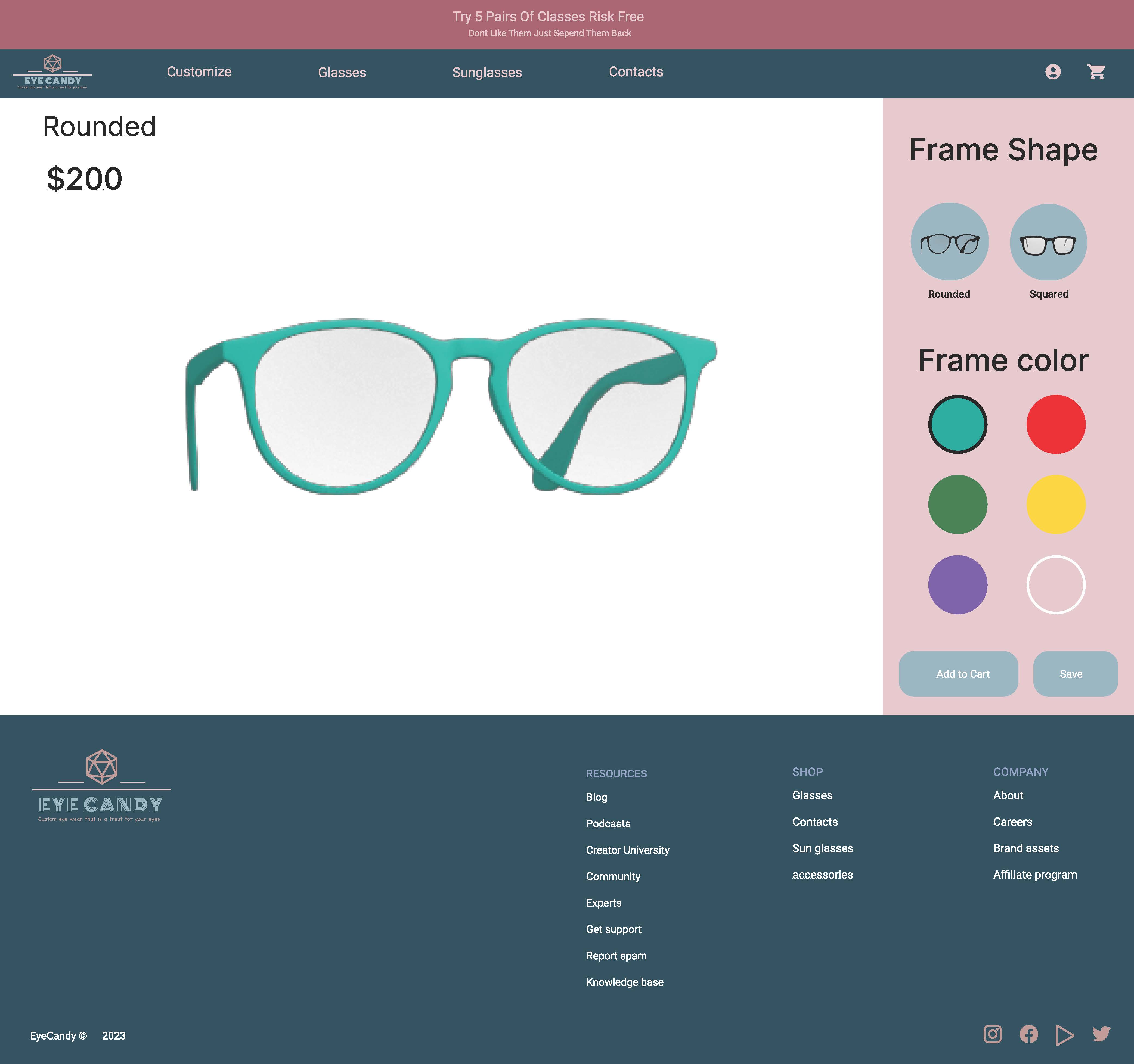 Customizer showing teal rounded frames