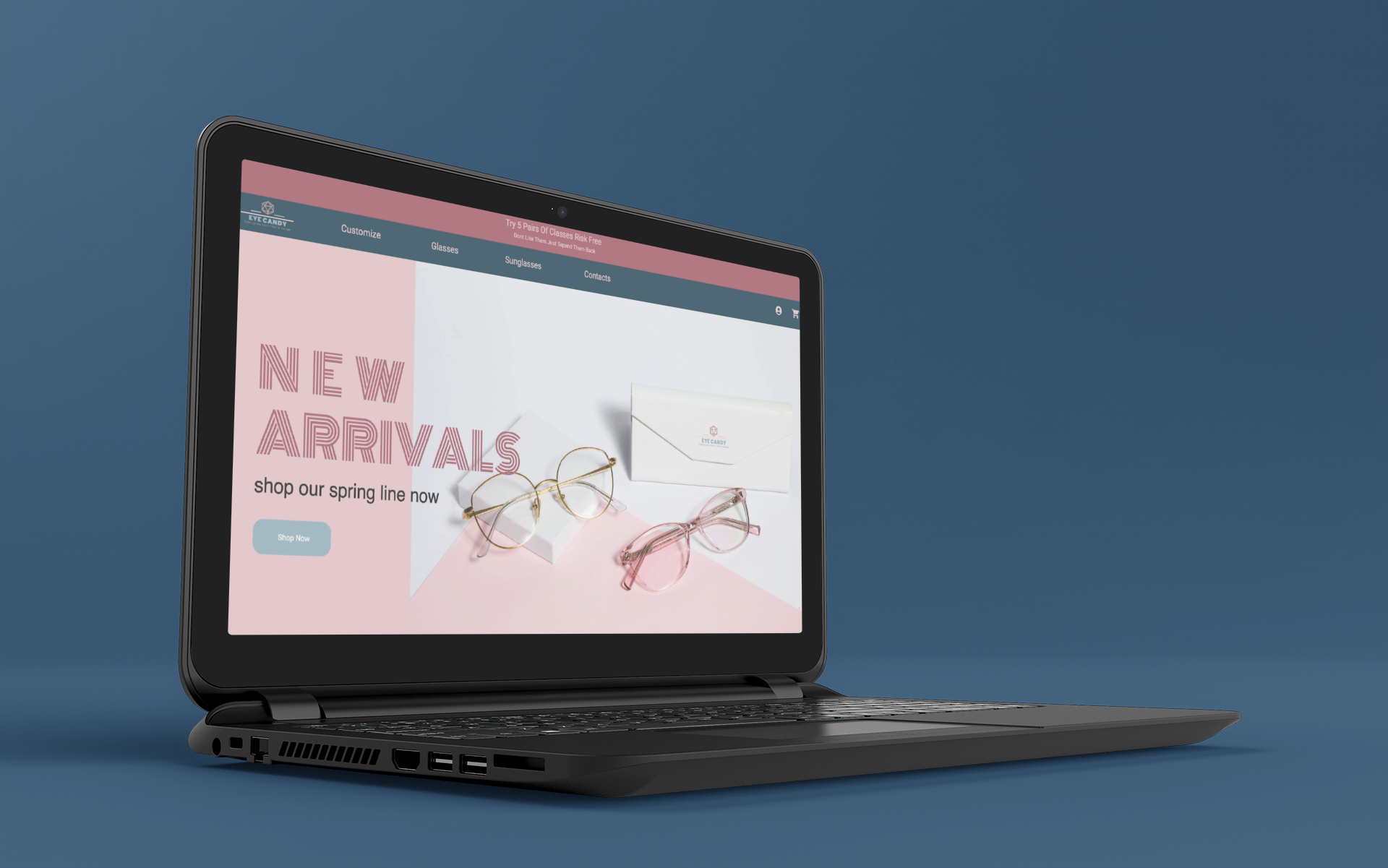 Eye Candy Glasses website displayed on a laptop