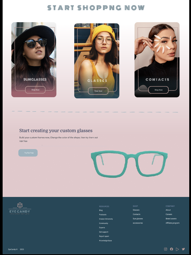 Eye Candy homepage categories and customizer section