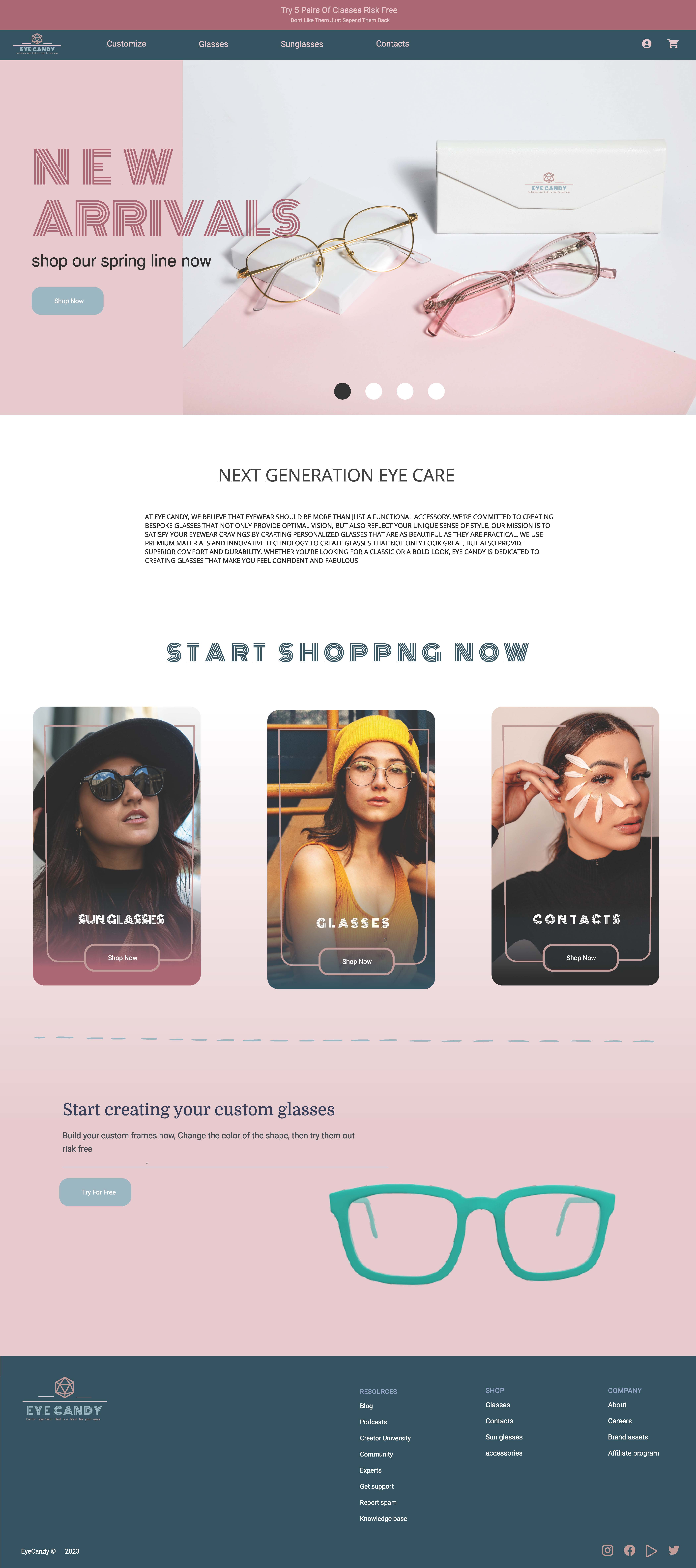 Eye Candy full homepage design showing hero, categories, and customizer preview